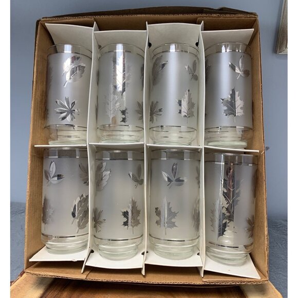 Vintage Libbey Silver Foliage 8-Piece Cooler Glass Set 15 Oz 1950s - Picture 2 of 11